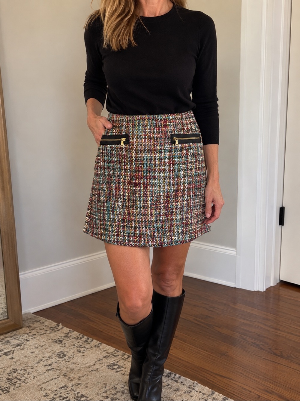 LOFT Petites Multicolor Bouclé Tweed A-Line Mini Skirt Zipper Pockets 8P